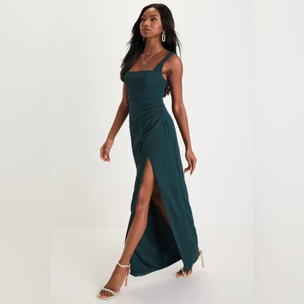 Lulus Glamorous Disposition Emerald Green Ruched Maxi Dress - Image 3