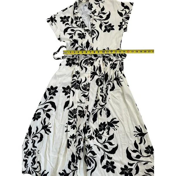 Miou Muse Beige/Black Floral Button-Front Collared Midi dress Size Medium - Image 6