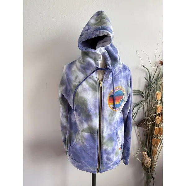 Aviator Nation Tye Dye Blue Hoodie Full Zip‎ Sweatshirt The Hamptons Surf Small - Image 2