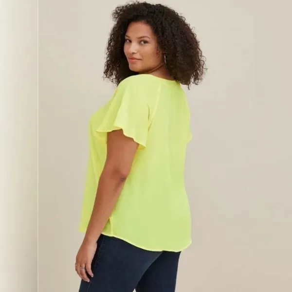 Torrid Yellow Blouse Georgette Cage Front Cutout Lemon Tonic Top Lightweight 0 - Image 5