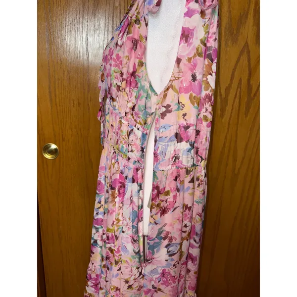 Shoshanna Midnight Zahra Gown Pink Floral Metallic Tiered Maxi Dress 12 AS IS - Image 5
