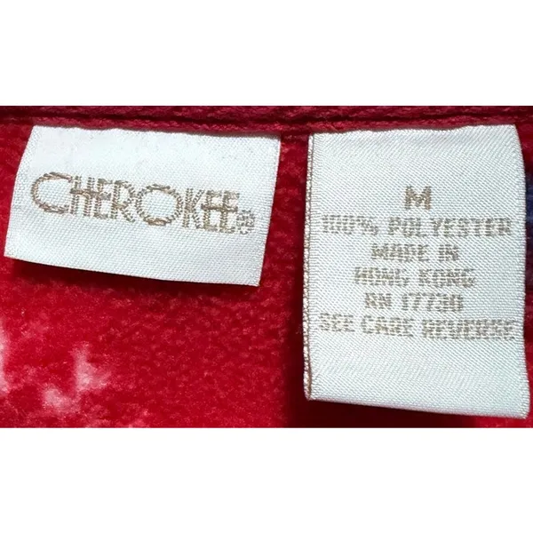 Cherokee‎ Women's Red Fleece Jacket Quarter Zip Moose Trees Snowflakes Size M - Image 3
