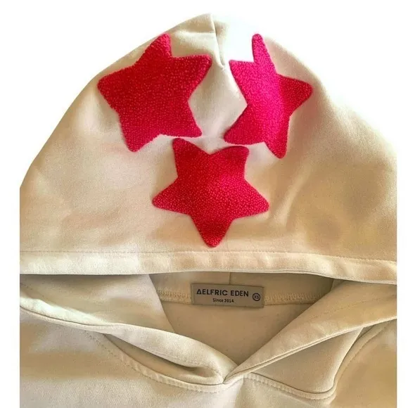 Aelfric Eden Starcore Pink Towel Embroidery Oversized Hoodie Cream XS Y2K‎ - Image 7