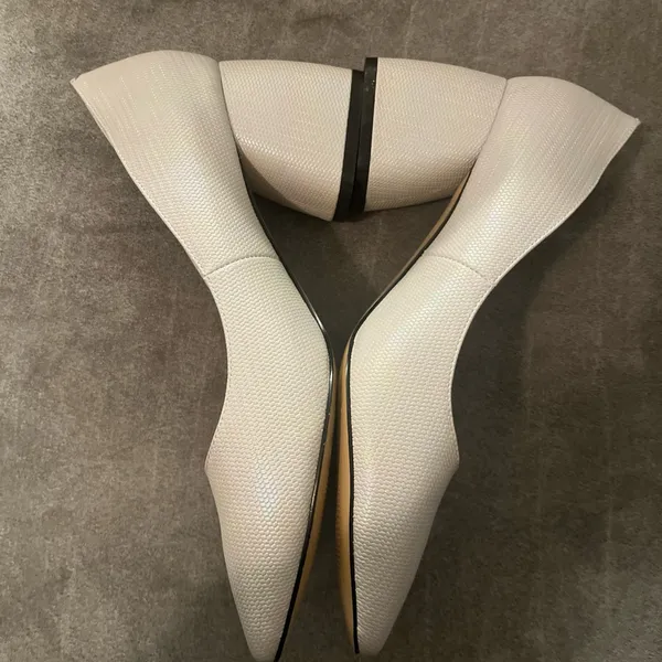 ROTCV Women's Pointed Block Heel Pumps in white iridescent - Image 2