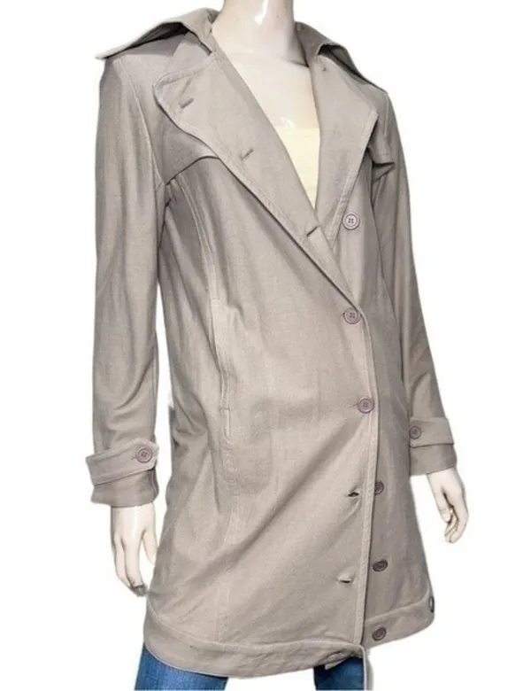 Harlow Vintage Y2K Women’s Size XS Tan Nude Beige Cotton Trench Coat Jacket - Image 2