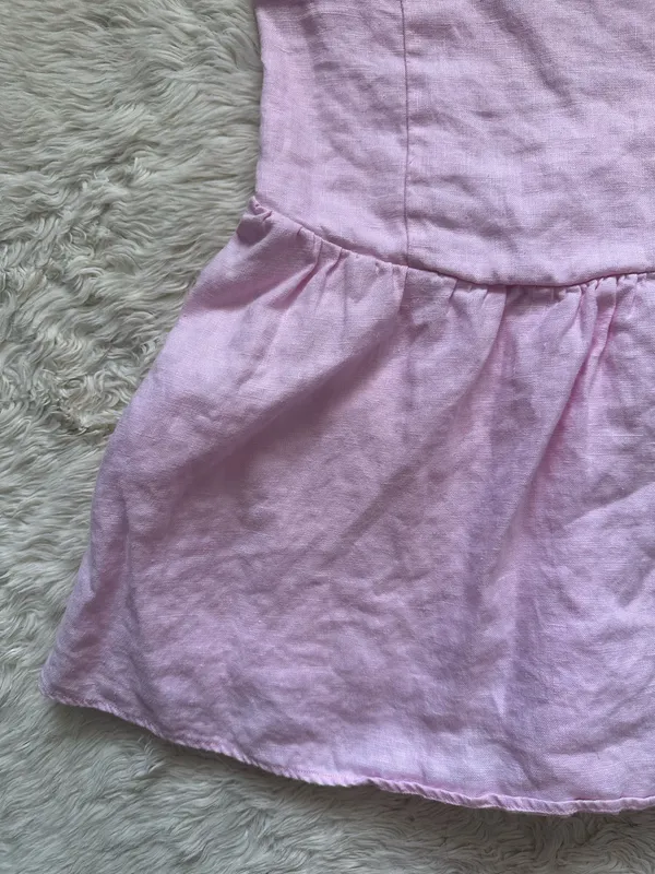 Abercrombie & Fitch Dress 100% Linen Drop Waist Mini Built In Shorts Pink Sz L - Image 6