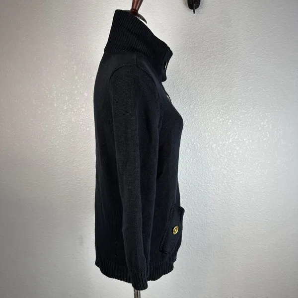Ralph Lauren Classic Gold Button Cardigan Sweater Jacket Size L Black‎ Cotton - Image 5