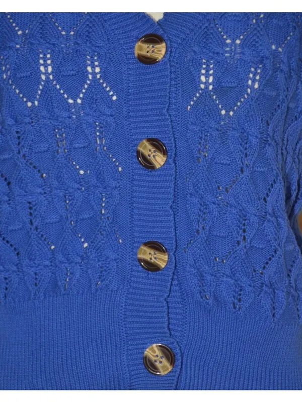 ANOTHER LOVE Size L Pointelle MIRA Flutter Sleeve Cardigan Sweater Cobalt Blue - Image 4