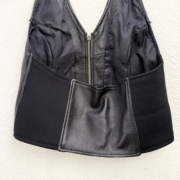 Vintage FIRST Black 100% Genuine Leather Biker Vest Women’s Halter Vest Size M - Image 7