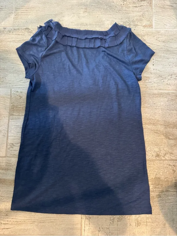 LOFT Navy Blue Ruffle V-Neck Sleeve Top Size Small - Image 4