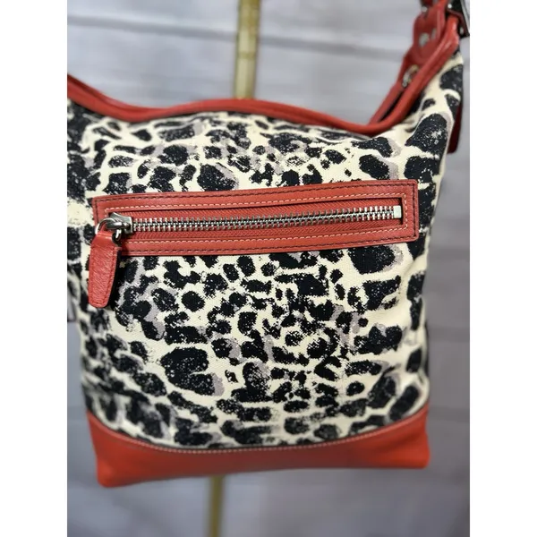 Coach Ocelot Cheetah Shoulder Bag Purse Red Black Cream Tassel Hang Tag - Image 10