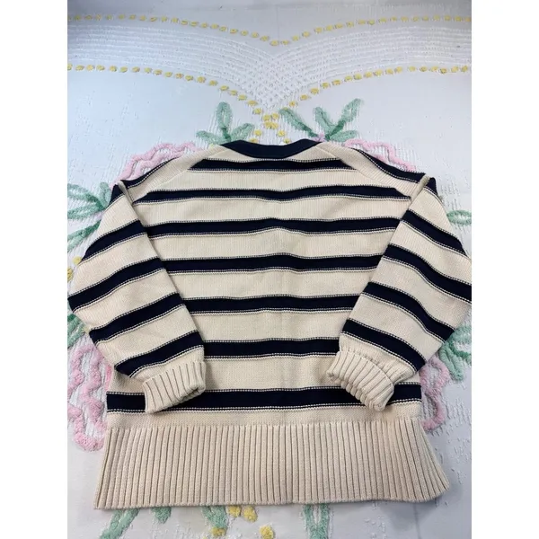 Madewell Striped Navy Cream V Neck S Button‎ Front Knit Cardigan Sweater Women - Image 10