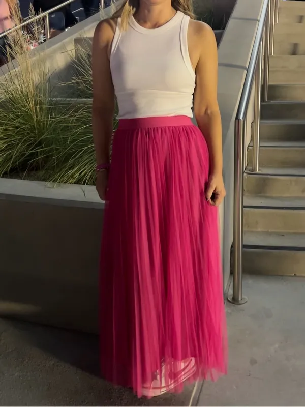 Women's Hot Pink Tulle Midi Skirt - Image 3