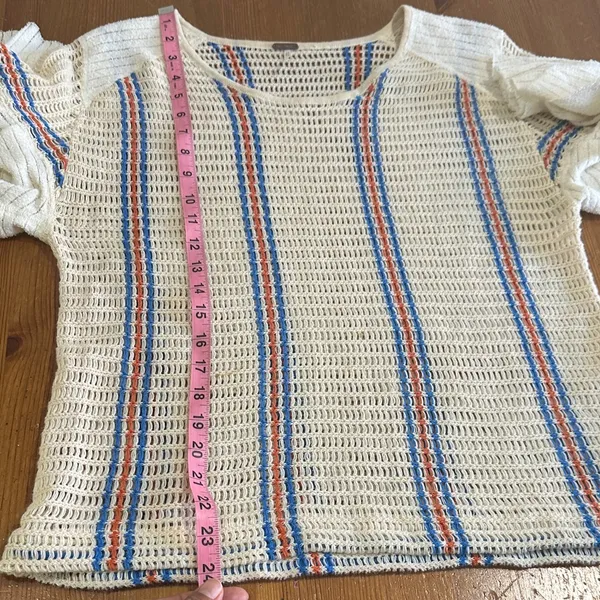Free People Cream Knit Cropped Top with Blue and Orange Stripes - Image 8