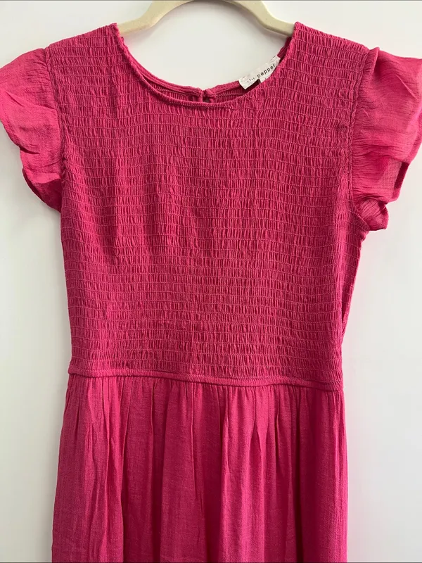 Blu Pepper Fuchsia Flutter-Sleeve Maxi Dress Medium - Image 3