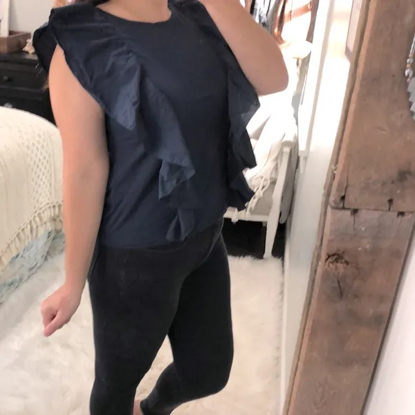 J CREW size medium navy blue ruffle top - Image 3