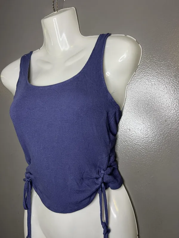Garage Tank Top Womens Small Purple Ribbed Scoop Neck Ruched Side Drawstring - Image 3