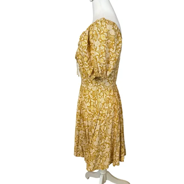 Old Navy Fit and Flare Puff-Sleeve Yellow Floral-Print Mini Dress XS Cottagecore - Image 3