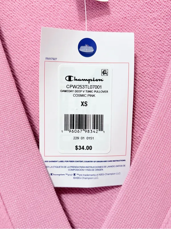 Champion Gameday Deep V Tunic French Terry Pullover Cosmic Pink Size XS NWT - Image 9