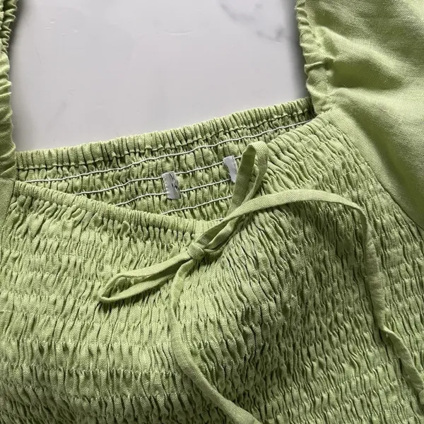 Faithfull The Brand Cette Linen Smocked Mini Dress lime Green Size 4 Coquette - Image 7