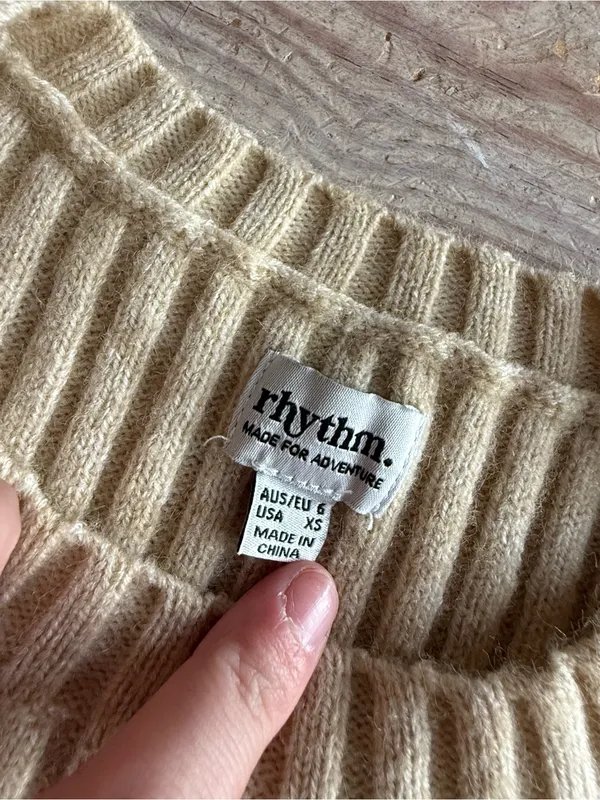 Rhythm Ribbed Knit Sweater Size XS Tan - Image 4