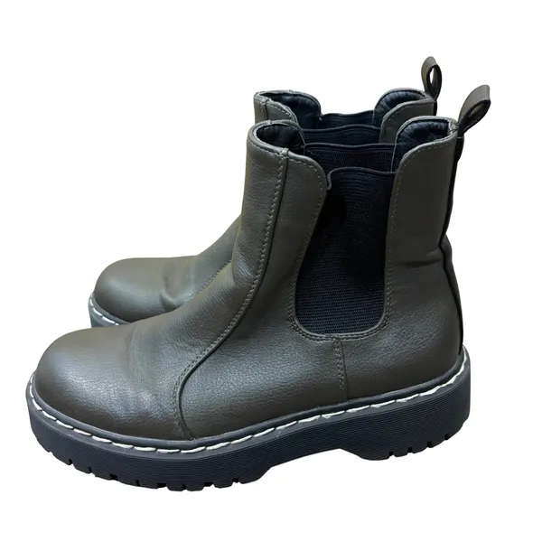 Sincerely Jules Hippie Olive Green Platform Lug Sole Chelsea Boots Size 6.5 M - Image 4
