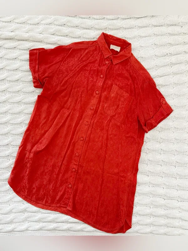 Sézane Rust-Orange Satin Button-Down Short Sleeve Shirt Dress - Image 2