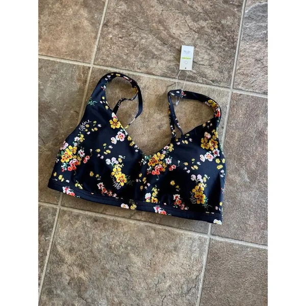 Offline By Aerie Goals Plunge Sports Bra True Black Floral Size Medium - Image 5