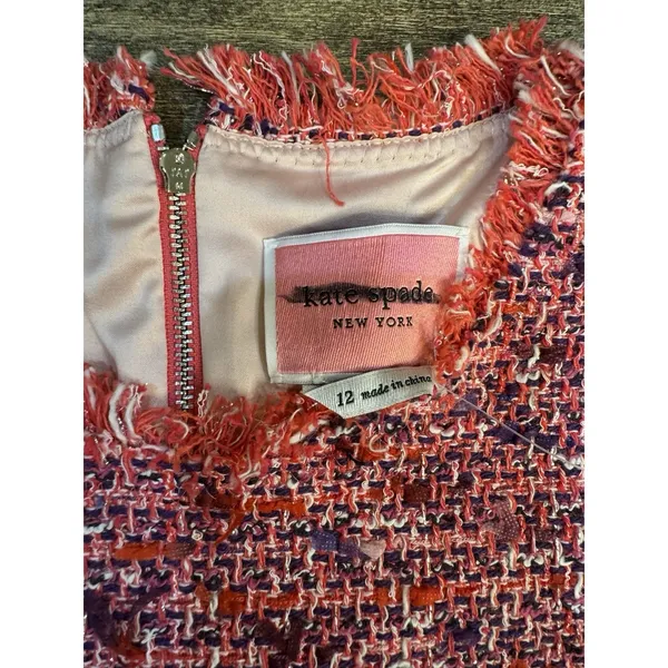 Kate Spade New York Flutter Sleeve Tweed Dress Pink Size 12 Jackie O Preppy‎ - Image 4