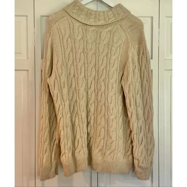 L.L. Bean wool ivory cableknit turtleneck sweater xl petite - Image 3