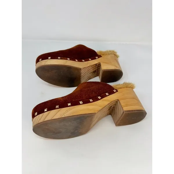 Steve Madden Brooklyn Womens Clogs Brown Suede Mules Fur Trim Studded Sandals 8M - Image 5