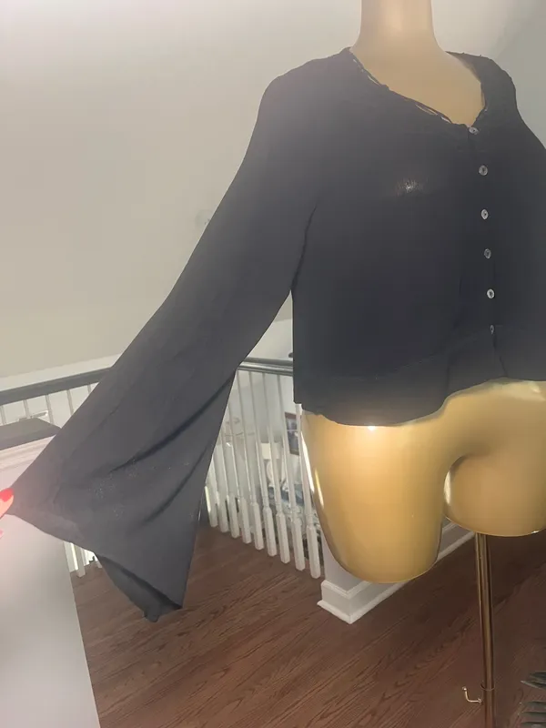 Black sheer top with lace back and bell sleeves - Image 3