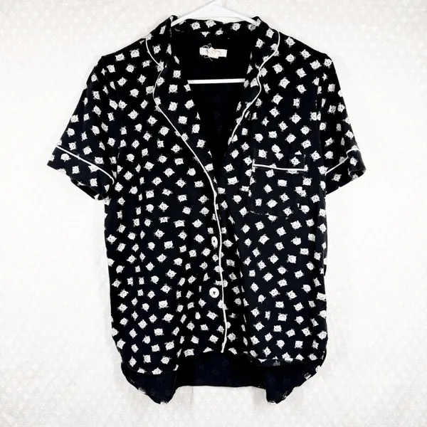 Madewell Black Cream Cat Print Shorts‎ Pajama Set - Image 2