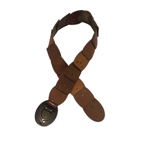 Wide Patchwork Belt Womens Multicolor Studded Concho Buckle Western 38in - Image 6