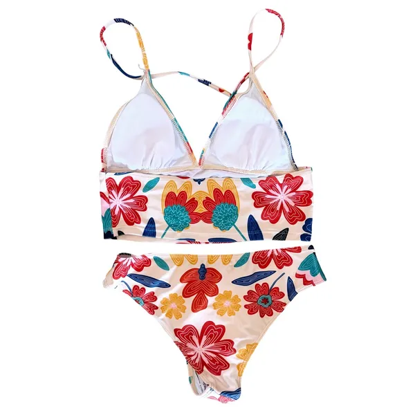 NWT Floerns Floral Print Halter Neck Tankini 2 Piece Swimsuit Beige Multi Small - Image 5