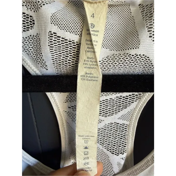 Lululemon Goal Crusher Tank w/ Patterned Mesh Back, Size 4, White, VGUC - Image 4
