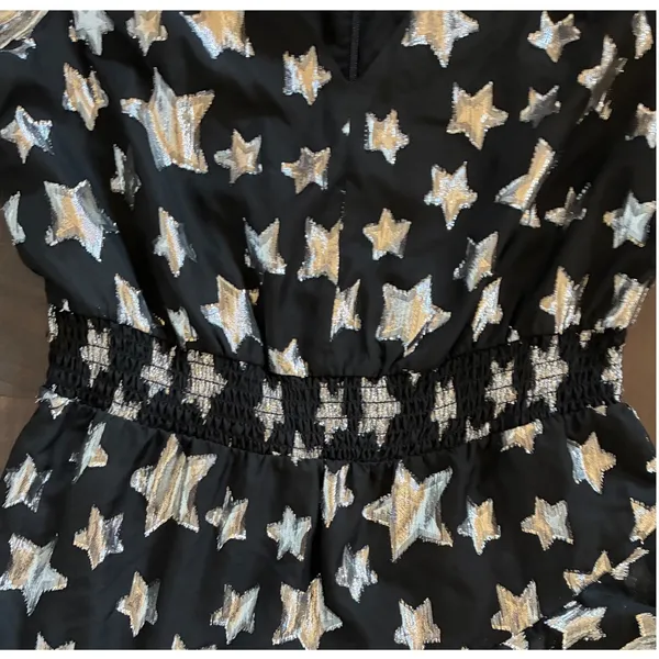 Sam Edelman Womens 6 Black Silver Metallic‎ Star Print Mini Dress V Neck - Image 4