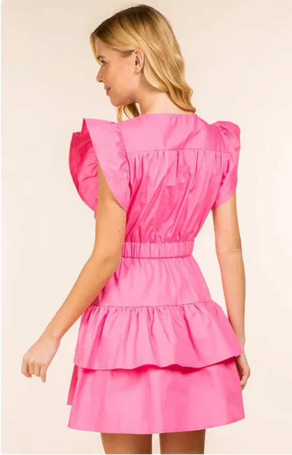 Flutter Sleeve Dress Pink Size L - Image 2