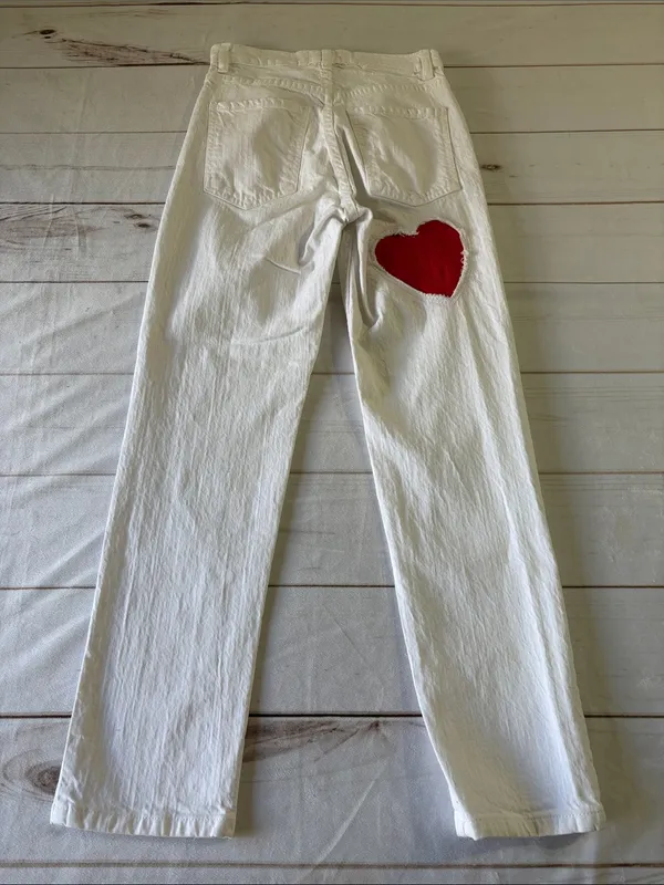 REVICE White Straight-Leg Jeans with Red Heart Patch - Image 10