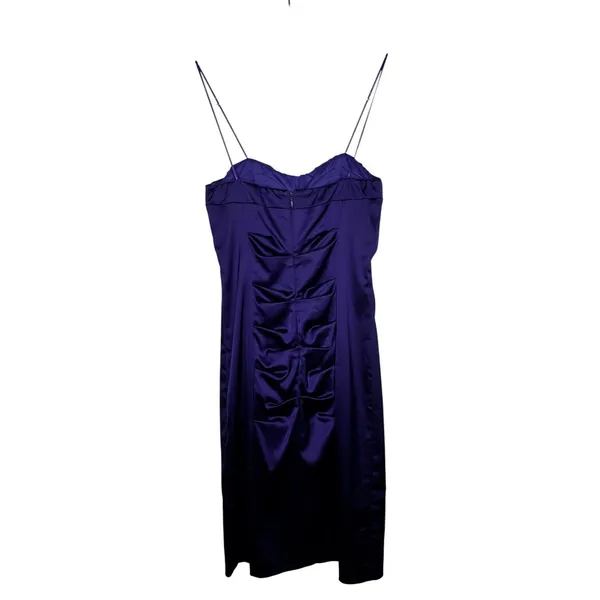 Vintage 1990s Cache Purple Satin Ruched Strapless Mini Dress XS - Image 3