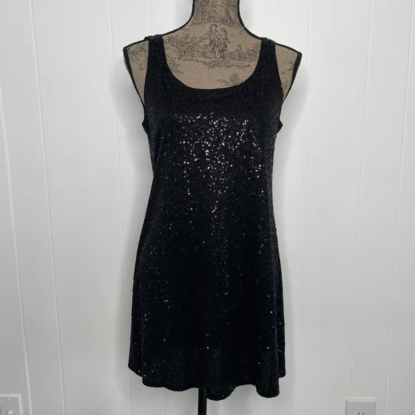 Eileen Fisher Black Silk Sequin Tank Dress Sz SMALL LBD Cocktail Holiday0 - Image 2