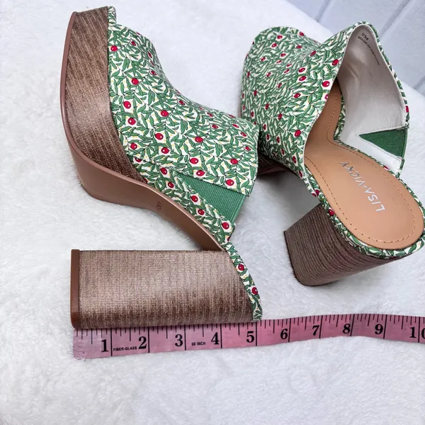 NWT Lisa Vicky Joy Green Botanical Print Platform Mule Clog Heels Size 9 - Image 14