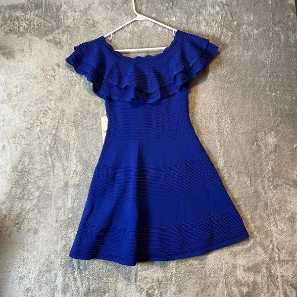 Eliza J Small Royal Blue Off Shoulder Ruffle Fit & Flare Cocktail Dress New - Image 5