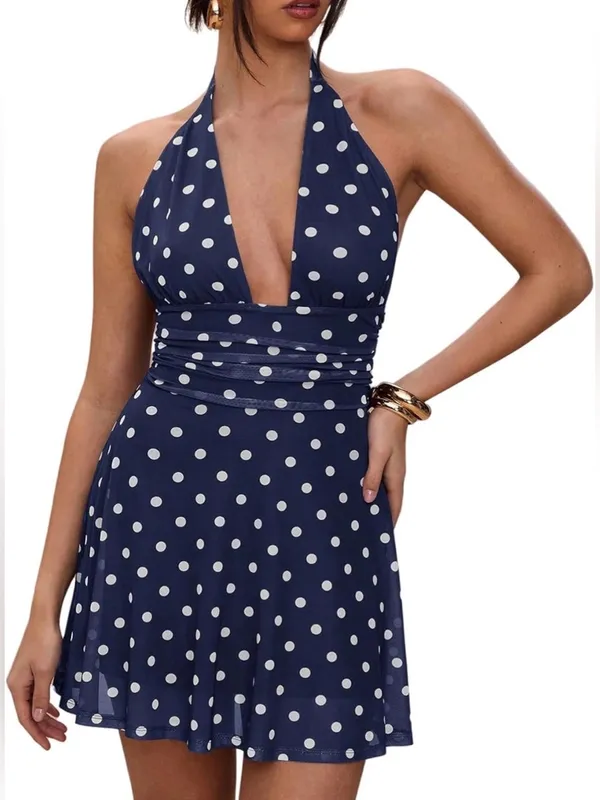 Milumia Navy Polka Dot Halter Dress - Image 2