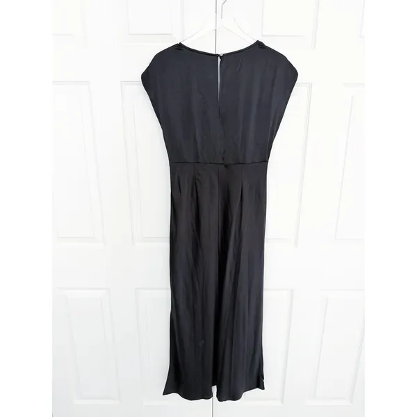 Madewell Wide V-Neck Satin Slip Midi Dress Black Romantic Minimalist Whimsigoth - Image 11