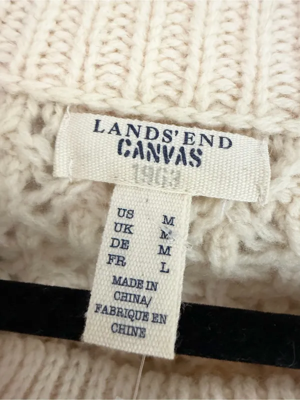 Lands end size medium women fisherman cable knit sweater crew lambs wool - Image 2