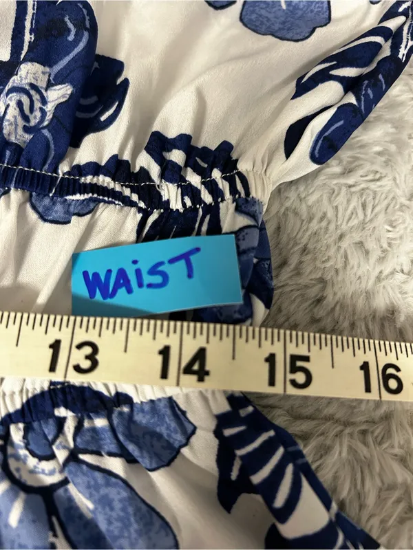 Blush Floral Tie-Front Midi Dress in Blue and White - Image 7