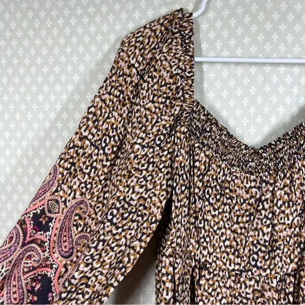 Anthropologie Maeve Brown‎ Pink Leopard Paisley Print Milo Dress - Image 4