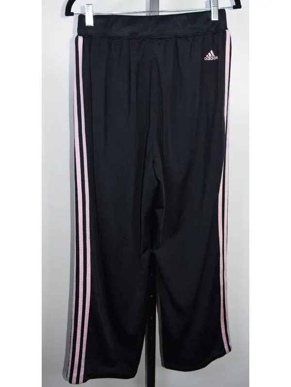 Adidas Track Pants SZ XL Black Pink Stripe Athletic Straight Leg Joggers - Image 2