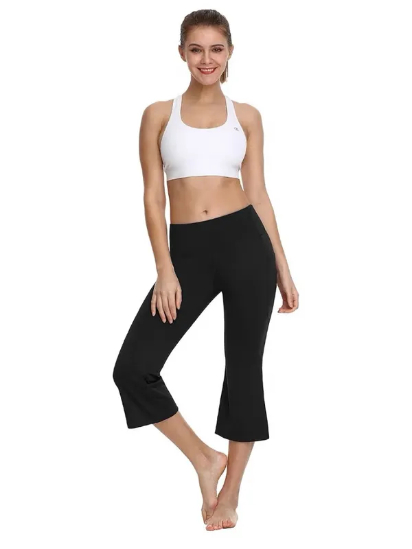 Baleaf Black High-Waist Yoga Capri flare Leggings size Large pockets - Image 5